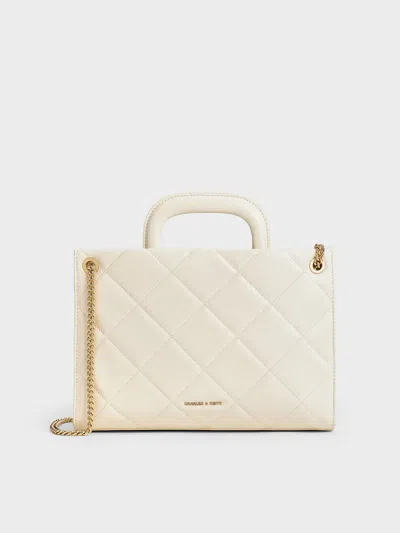 Charles & Keith - Apfra Quilted Chain-handle Bag In Cream