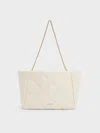 Charles & Keith - Apfra Quilted Chain-handle Tote Bag In Cream