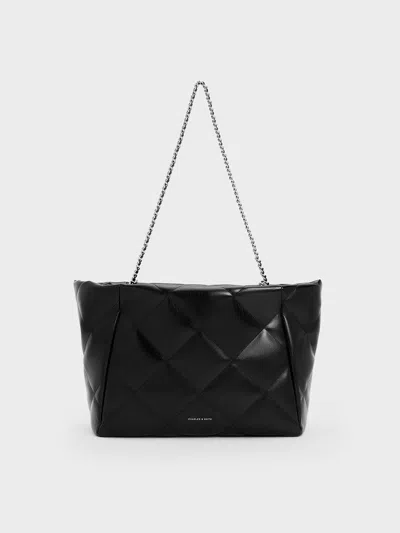 Charles & Keith - Apfra Quilted Chain-handle Tote Bag In Noir