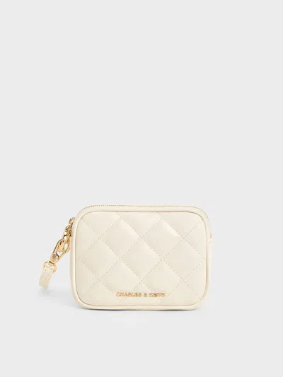 Charles & Keith - Apfra Quilted Wristlet Pouch In Neutral
