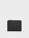 Charles & Keith Apolline Textured Top-zip Wallet In Black