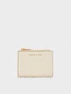 Charles & Keith Apolline Textured Top-zip Wallet In Cream