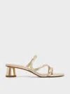 Charles & Keith - Arden Metallic Wavy Strap Mules In Gold