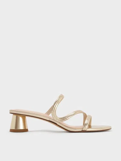 Charles & Keith - Arden Metallic Wavy Strap Mules In Gold