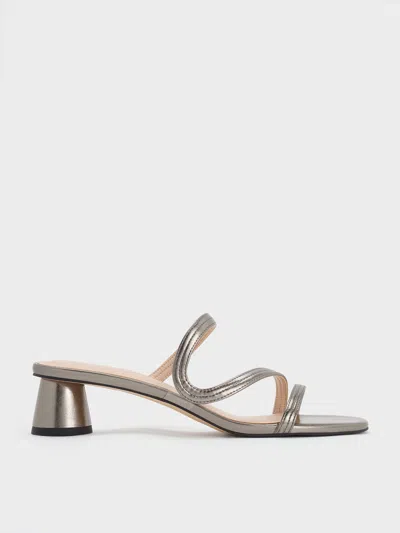 Charles & Keith - Arden Metallic Wavy Strap Mules In Gray