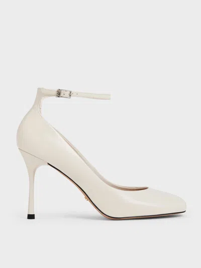Charles & Keith - Aretha Patent Leather Ankle-strap Stiletto-heel Pumps In Gray