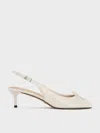 Charles & Keith - Aretha Patent Leather Bow Slingback Kitten Heels In Gray