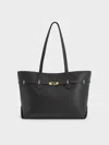 Charles & Keith - Arlet Double-handle Belted Tote Bag In Black
