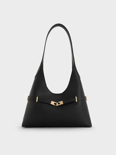 Charles & Keith - Arlet Metallic-accent Belted Hobo Bag In Black
