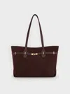 Charles & Keith - Arlet Recycled Suede Double-handle Belted Tote Bag In Brown