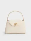 Charles & Keith - Arwen Croc-effect Braided-strap Top Handle Bag In Cream