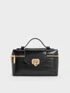 Charles & Keith - Arwen Croc-effect Top Handle Vanity Bag In Black