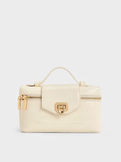 Charles & Keith - Arwen Croc-effect Top Handle Vanity Bag In Black