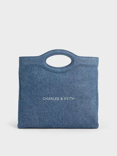 Charles & Keith - Arwen Denim Curved-handle Bag In Blue