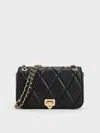 Charles & Keith - Arwen Diamond-quilt Shoulder Bag In Black