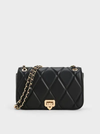 Charles & Keith - Arwen Diamond-quilt Shoulder Bag In Black