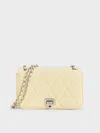 Charles & Keith - Arwen Diamond-quilt Shoulder Bag In Butter Yellow