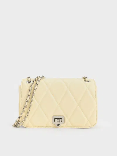 Charles & Keith - Arwen Diamond-quilt Shoulder Bag In Butter Yellow