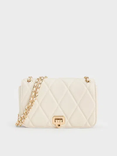 Charles & Keith - Arwen Diamond-quilt Shoulder Bag In White