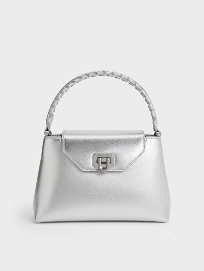 Charles & Keith - Arwen Metallic Braided-strap Top Handle Bag In Silver