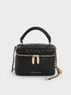 Charles & Keith - Arwen Quilted Top Handle Vanity Bag In Black