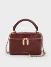 Charles & Keith - Arwen Quilted Top Handle Vanity Bag In Burgundy