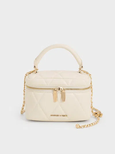 Charles & Keith - Arwen Quilted Top Handle Vanity Bag In Cream