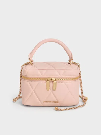 Charles & Keith - Arwen Quilted Top Handle Vanity Bag In Light Pink