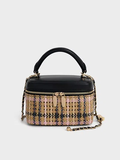 Charles & Keith - Arwen Tartan Top Handle Vanity Bag In Metallic