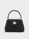 Charles & Keith - Arwen Tweed Quilted Braided-strap Top Handle Bag