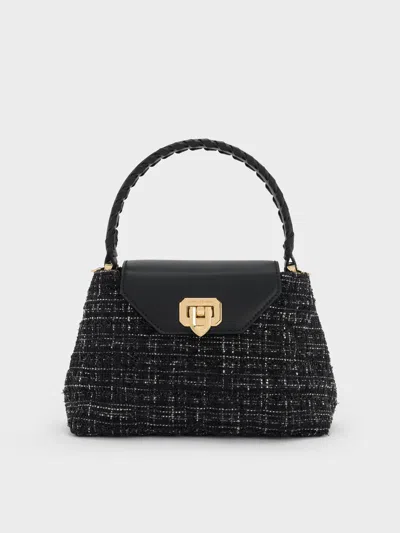 Charles & Keith - Arwen Tweed Quilted Braided-strap Top Handle Bag