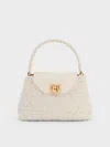 Charles & Keith - Arwen Tweed Quilted Braided-strap Top Handle Bag