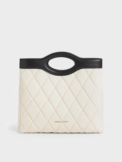 Charles & Keith - Arwen Two-tone Quilted Curved-handle Bag In White