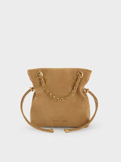 Charles & Keith - Arya Recycled Suede Braided-strap Double-handle Crossbody Bag In Sand
