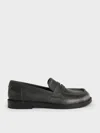 Charles & Keith - Asymmetric Penny Loafers In Black