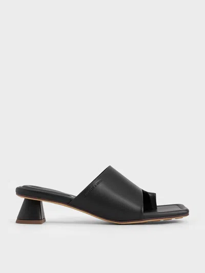 Charles & Keith - Asymmetric Square-toe Toe-ring Sandals In Black
