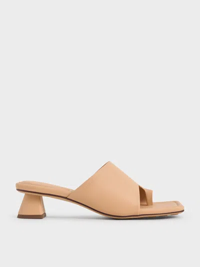 Charles & Keith - Asymmetric Square-toe Toe-ring Sandals In Nude