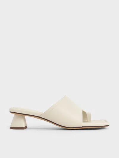 Charles & Keith - Asymmetric Square-toe Toe-ring Sandals In White
