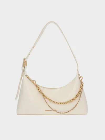 Charles & Keith - Atwood Chain-embellished Shoulder Bag In Neutral