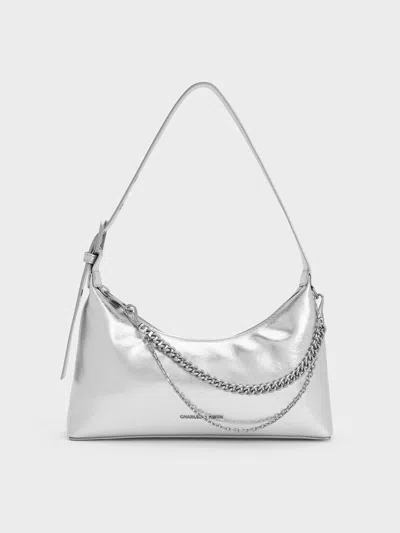 Charles & Keith - Atwood Chain-embellished Shoulder Bag In Silver
