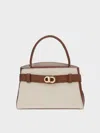 Charles & Keith - Aubrielle Canvas Two-tone Top Handle Bag In Taupe Canvas