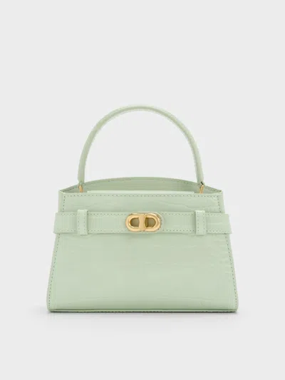 Charles & Keith - Aubrielle Croc-effect Top Handle Bag In Green