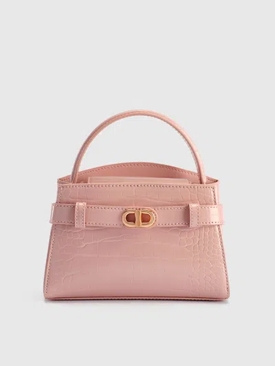 Charles & Keith - Aubrielle Croc-effect Top Handle Bag In Light Pink