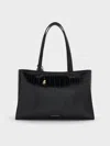 Charles & Keith - Augustine Eel-effect Sculptural-detail Tote Bag In Black