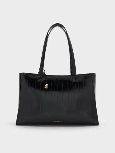 Charles & Keith - Augustine Eel-effect Sculptural-detail Tote Bag In Black
