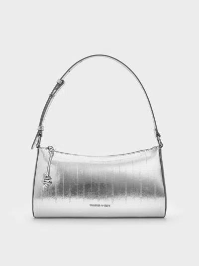 Charles & Keith - Augustine Metallic Eel-effect Sculptural-detail Shoulder Bag In Silver
