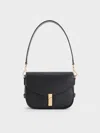 Charles & Keith - Aurelia Metallic-accent Saddle Bag In Black