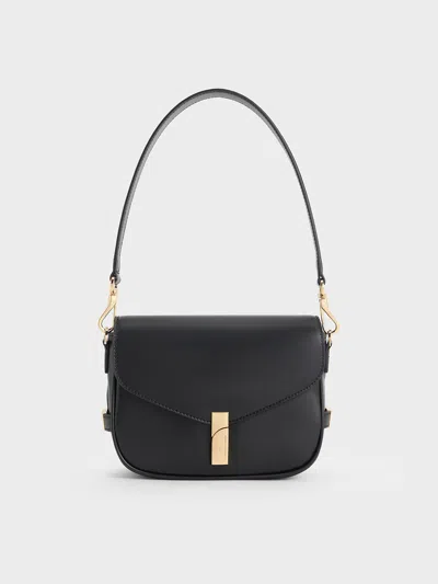 Charles & Keith - Aurelia Metallic-accent Saddle Bag In Black