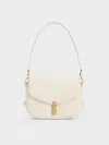 Charles & Keith - Aurelia Metallic-accent Saddle Bag In Cream