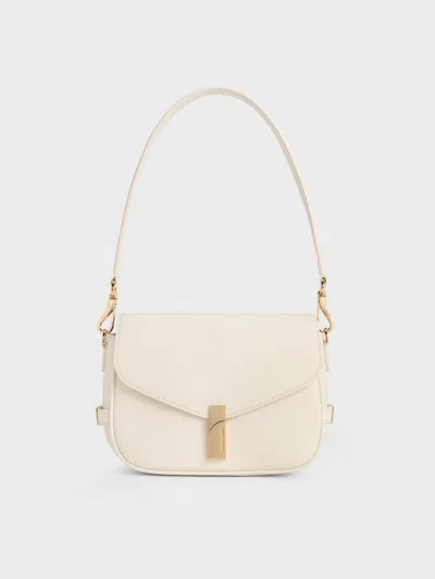 Charles & Keith - Aurelia Metallic-accent Saddle Bag In Neutral
